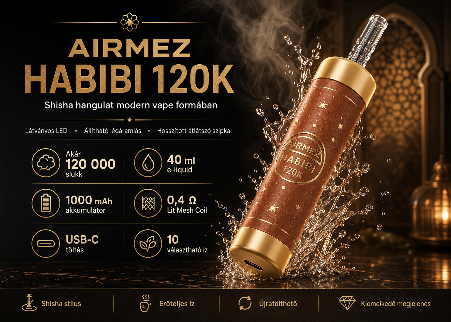Airmez HABIBI 120K w stylistyce shishy – pojemność, akumulator i grzałka