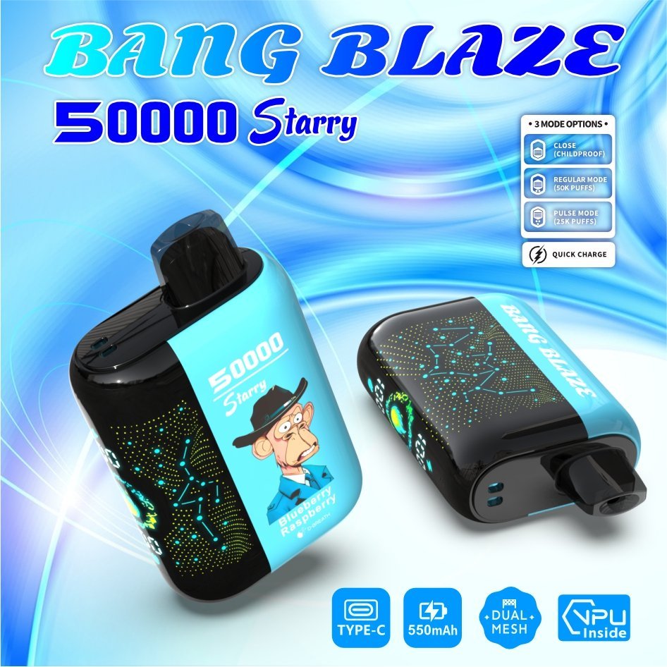 Bang Blaze Starry 50K Puffs – Blueberry Raspberry, niebieski model z ekranem Starry
