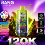 Bang Legend 120K Puffs 5w1 – Blueberry Ice, Kiwi Passion Fruit Guava, Triple Melon, Peach Pineapple i Passionate Kiss