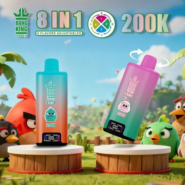 Bang King 200K Puffs Vape – 8 Smaków w 1, Dual Mesh Coil, LED Display