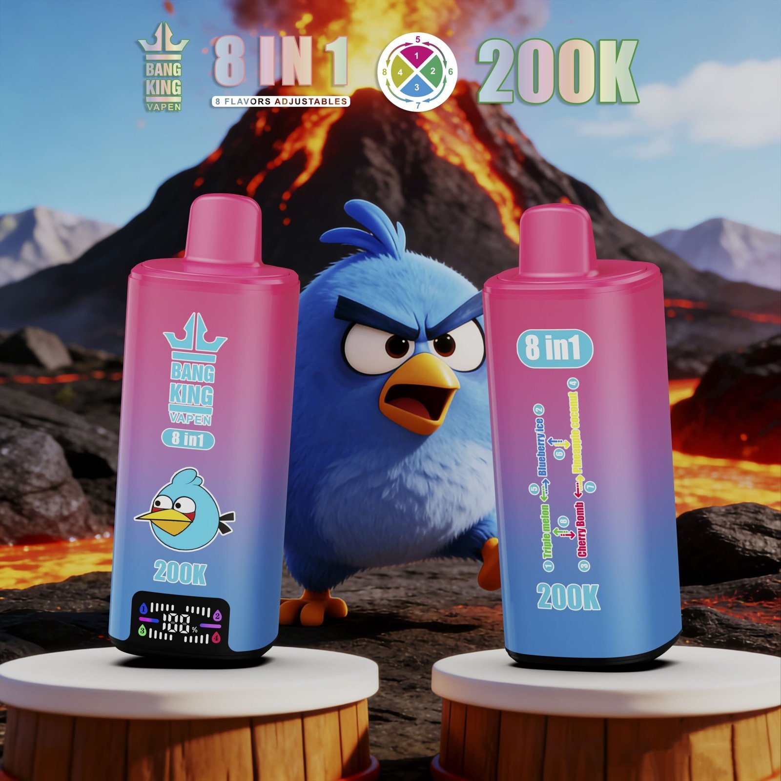 Bang King 200K Puffs Vape – 8 Smaków w 1, Dual Mesh Coil, LED Display - obrazek 10