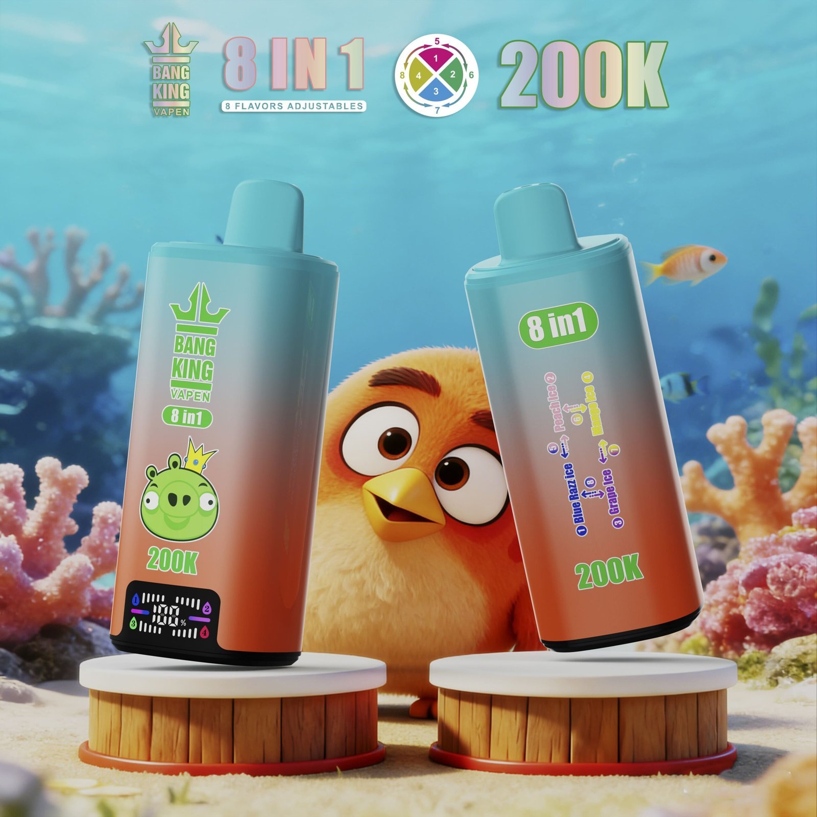 Bang King 200K Puffs Vape – 8 Smaków w 1, Dual Mesh Coil, LED Display - obrazek 12