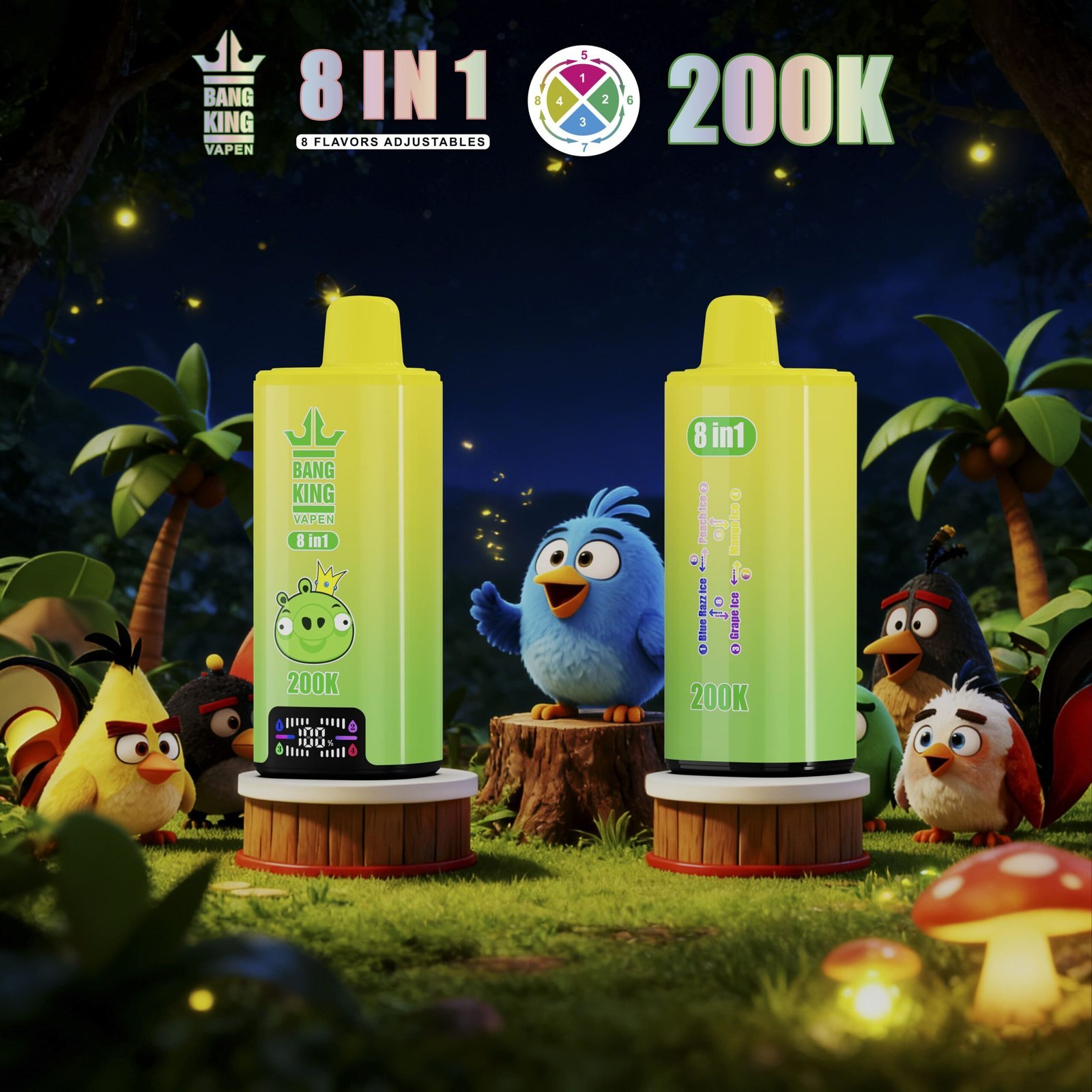 Bang King 200K Puffs Vape – 8 Smaków w 1, Dual Mesh Coil, LED Display - obrazek 2