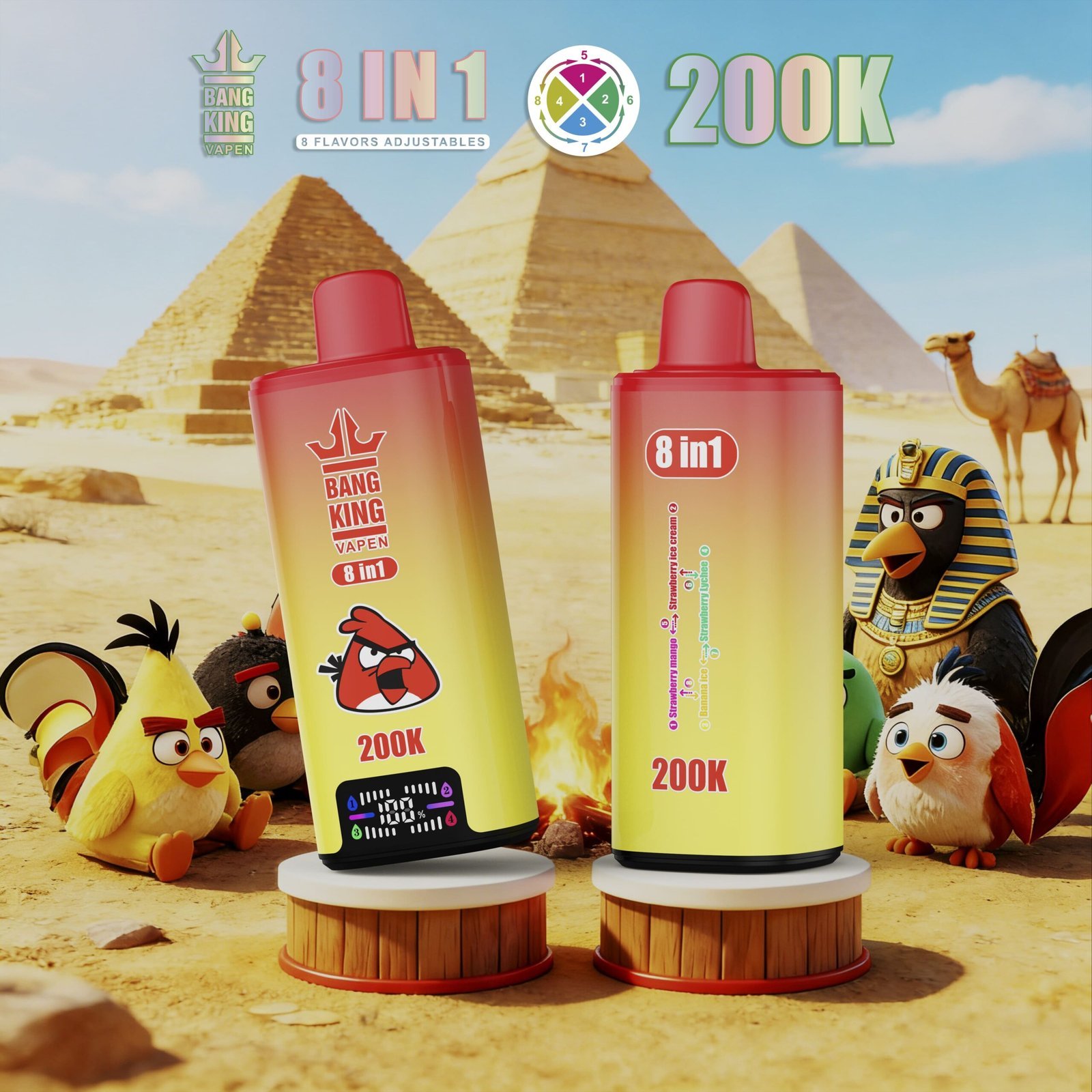 Bang King 200K Puffs Vape – 8 Smaków w 1, Dual Mesh Coil, LED Display - obrazek 4