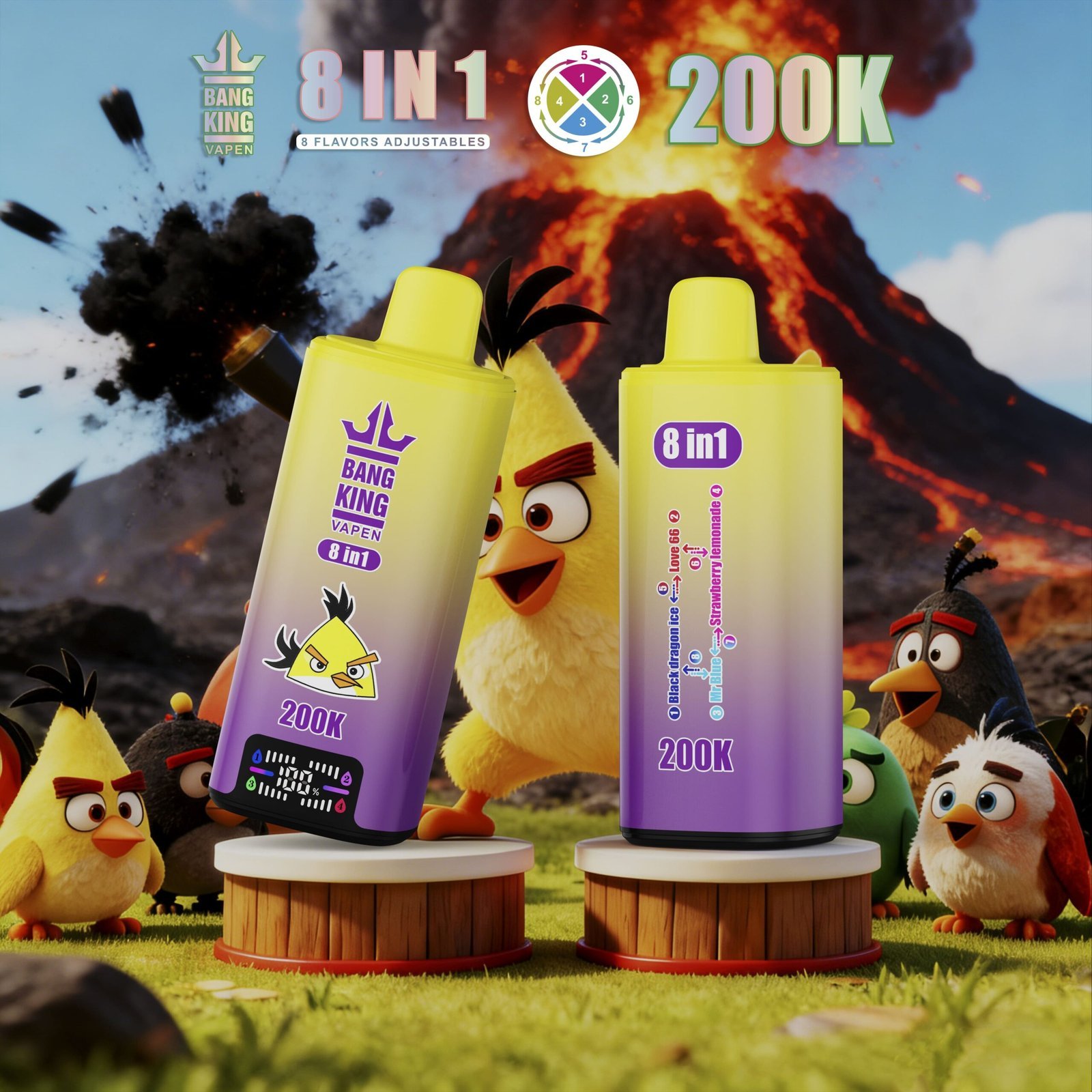 Bang King 200K Puffs Vape – 8 Smaków w 1, Dual Mesh Coil, LED Display - obrazek 5