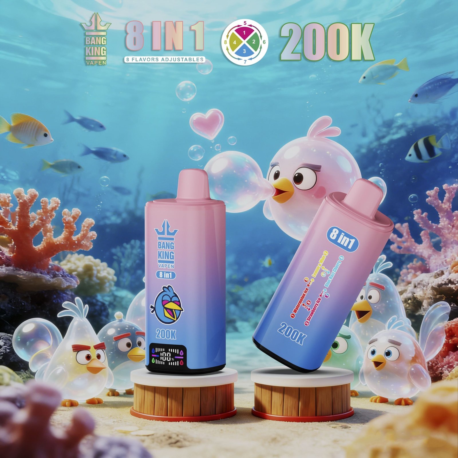 Bang King 200K Puffs Vape – 8 Smaków w 1, Dual Mesh Coil, LED Display - obrazek 7