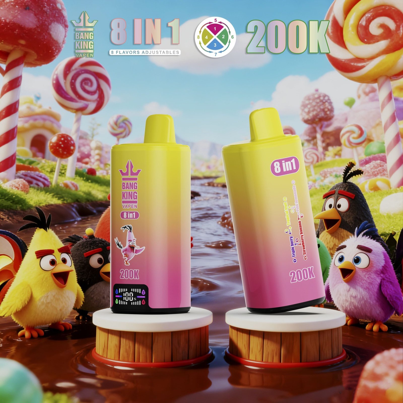 Bang King 200K Puffs Vape – 8 Smaków w 1, Dual Mesh Coil, LED Display - obrazek 8