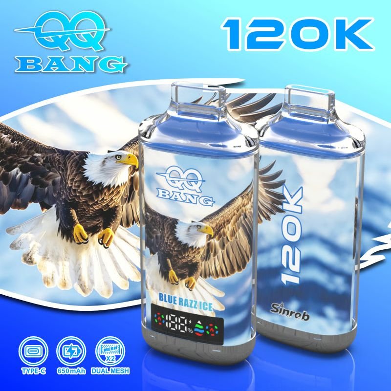 QQ Bang 120K Puffs Blue Razz Ice – urządzenie jednorazowe i opakowanie