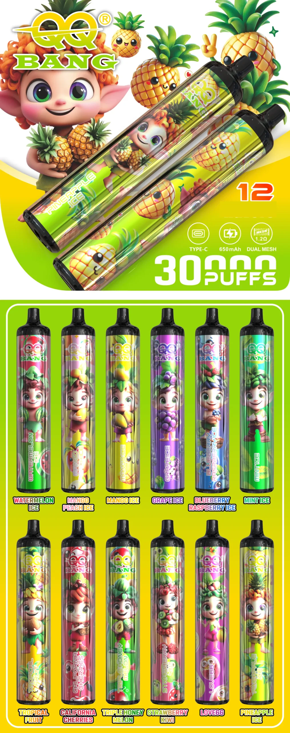 QQ Bang 30000 Puffs w konstrukcji crystal pen oraz zestaw 12 smaków