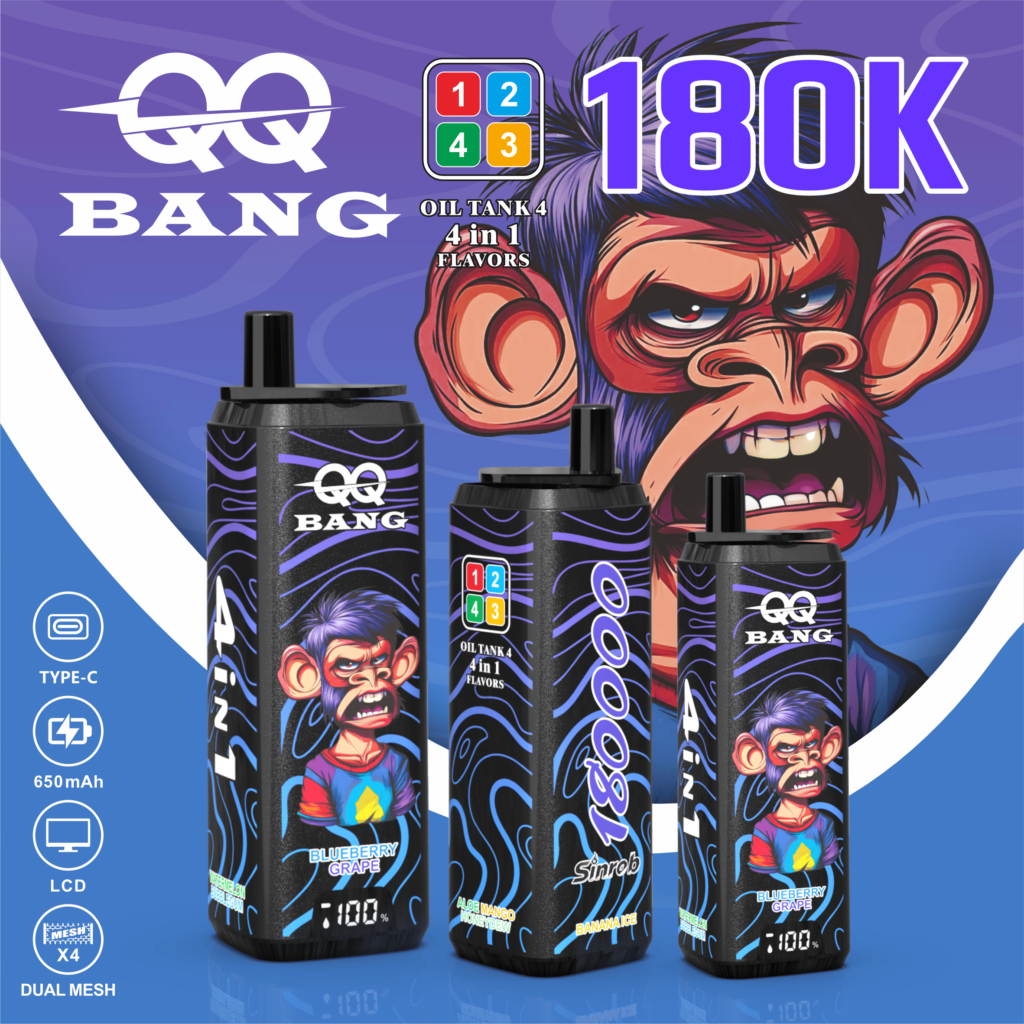 QQ Bang 180K Puffs 4 w 1 – Banana Ice, Watermelon Bubblegum, Blueberry Grape i Aloe Mango Melon