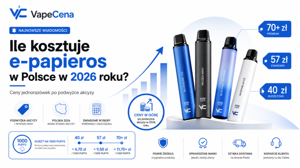 Ile kosztuje e-papieros w Polsce w 2026 roku – ceny jednorazówek po podwyżce akcyzy